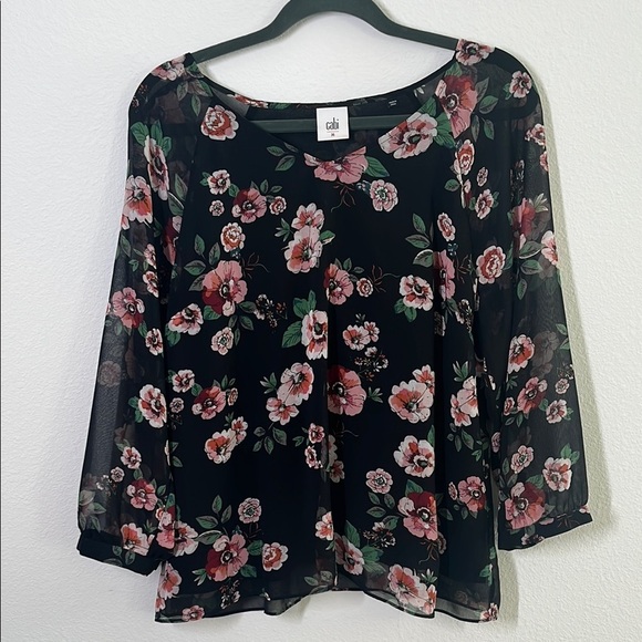 Cabi Sheer Black Floral Blouse | Size M | Dark Romantic Vibes - Picture 2 of 7